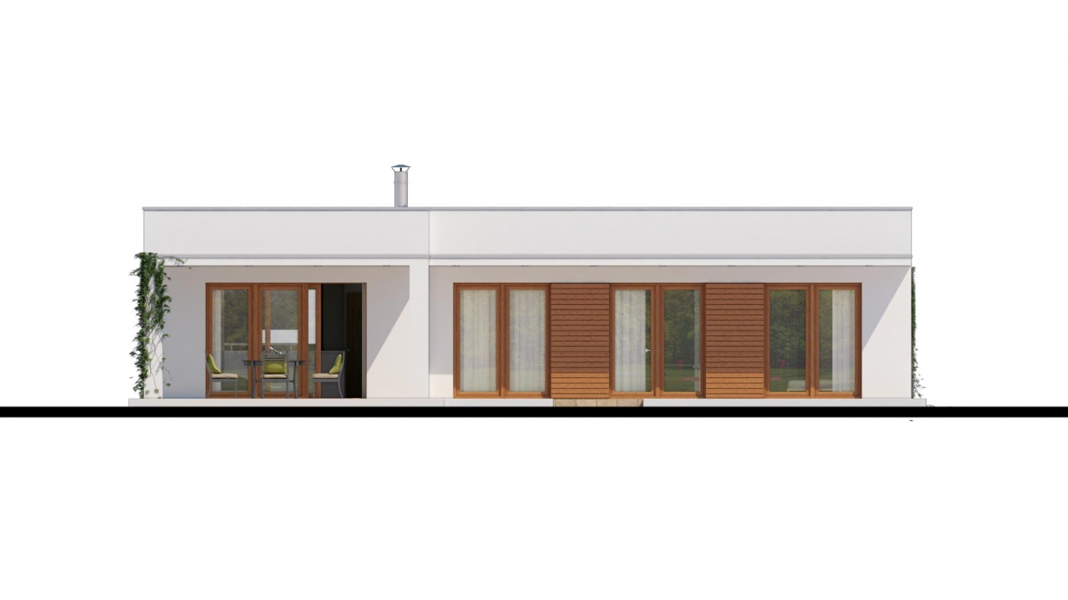 projekt luxusného domu s plochou rovnou strechou a krytým státím